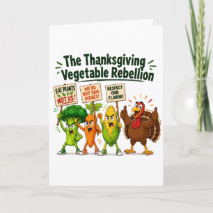Tarjeta Festiva La Rebelión de las Verduras de Acción de Gracias