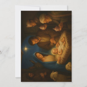 Tarjeta Festiva La Sagrada Familia natividad con 3 Reyes Magos