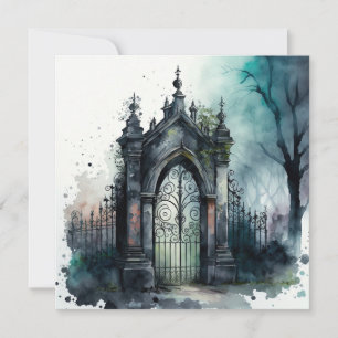 Tarjeta Festiva La serie Puerta del Cementerio Gótico Diseño 11