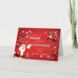 Tarjeta Festiva La sobrina y su marido, Santa y un reno