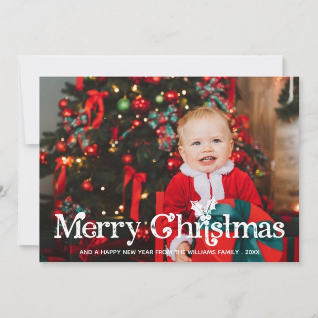 Tarjeta Festiva La tipografía de Holly encantadora Fotos navideñas (Anverso)