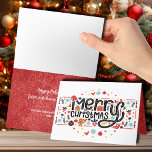 Tarjeta Festiva La tipografía navideña se dobla<br><div class="desc">Feliz Navidad con un divertido tipo de letra acentuado por los artículos de vacaciones destaca el frente de estos Navidades de vacaciones plegados tarjetas de felicitación con tu foto favorita,  saludo y personalización por dentro. COINCIDIENDO elementos de nuestra colección.</div>