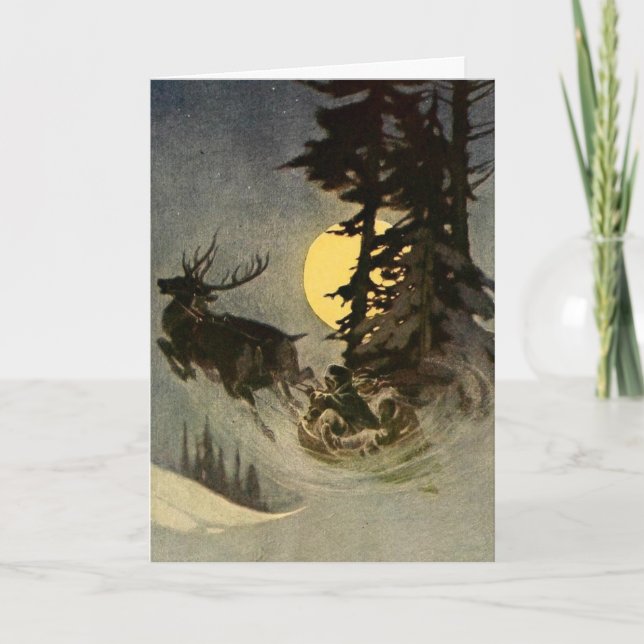 Tarjeta Festiva La trineo de Santa Claus despega (Anverso)