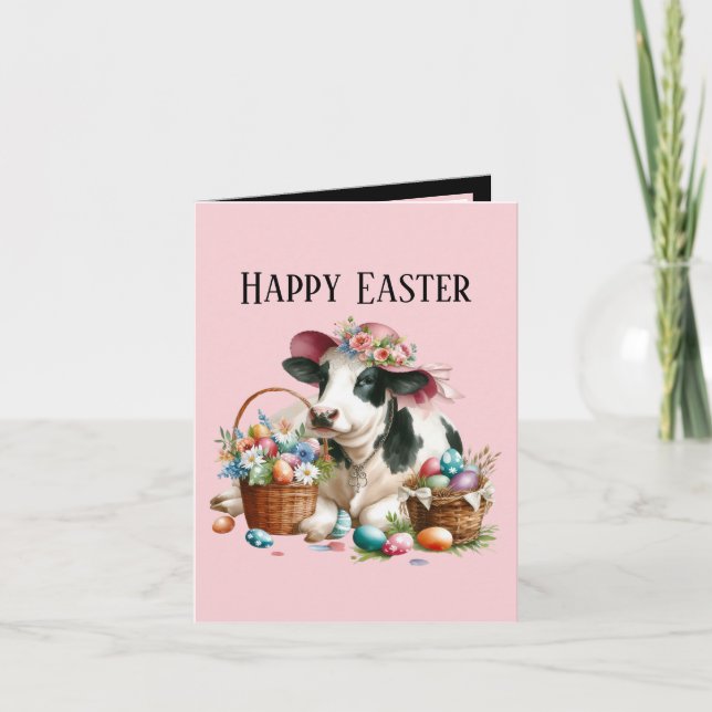 Tarjeta Festiva La vaca de Pascua Cuta agrega mensaje (Anverso)