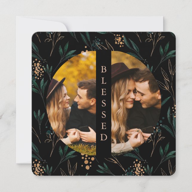 Tarjeta Festiva La vegetación dorada bendice dos fotos de negro (Anverso)