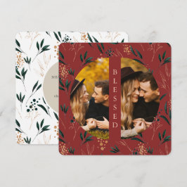 Tarjeta Festiva La vegetación dorada bendice dos fotos rojas