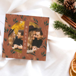 Tarjeta Festiva La vegetación dorada bendice dos terracota de foto