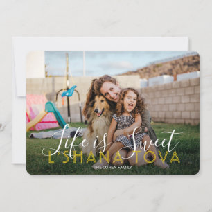 Tarjeta Festiva La vida es dulce l'shana Tova Texto de fotografía 