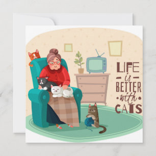 Tarjeta Festiva La Vida Es Mejor Con Los Gatos