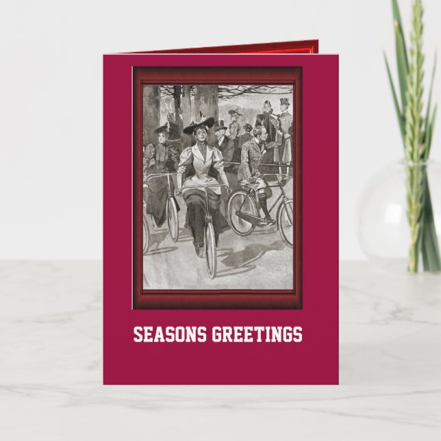 Tarjeta Festiva La vieja fiesta de la bicicleta en una bicicleta (Anverso)