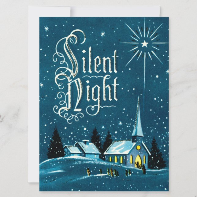 Tarjeta Festiva La vintage iglesia navideña noche silenciosa (Anverso)