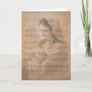 Tarjeta Festiva La Virgen de la Música Mary Baby Jesus Holly Notes