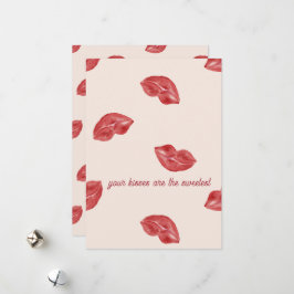 Tarjeta Festiva Labios besando rojos sobre fondo beige día de San