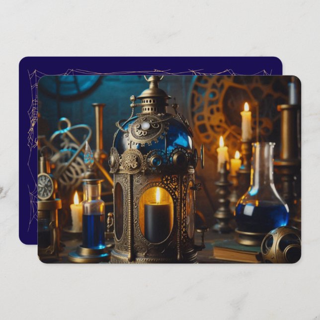 Tarjeta Festiva Laboratorio de científicos steampunk victoriano gó (Anverso / Reverso)