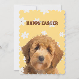 Tarjeta Festiva Labradoodle Amarillo Feliz Pascua Floral Vacuna de