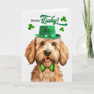 Tarjeta Festiva Labradoodle Caramelo Sintiéndose Afortunado Día de