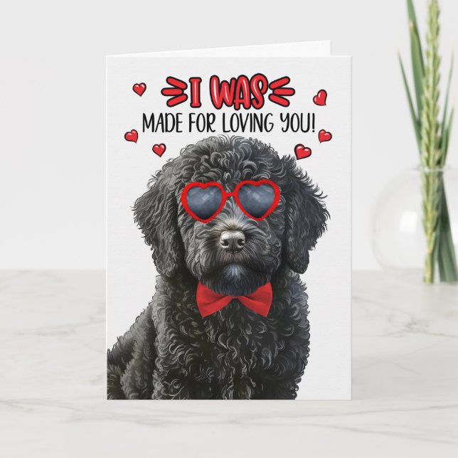 Tarjeta Festiva Labradoodle negro hecho para amarte San Valentín (Anverso)