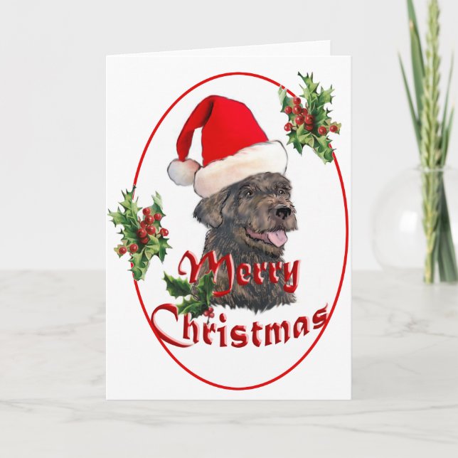 Tarjeta Festiva labradoodle Santa Claus (Anverso)