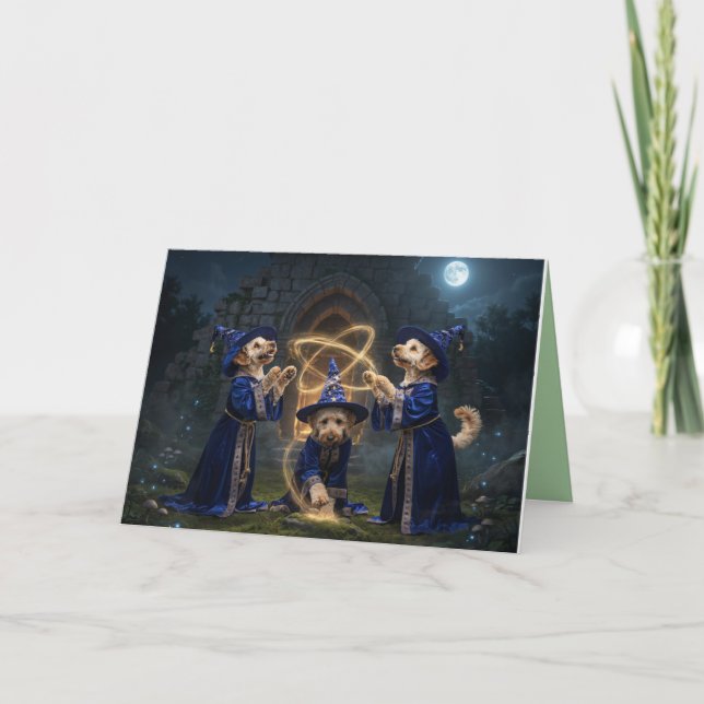 Tarjeta Festiva Labradoodle Witch Halloween Card (Anverso)