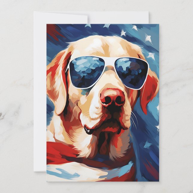 Tarjeta Festiva Labrador 4 de julio Día de la Independencia (Anverso)