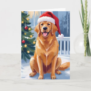 Tarjeta Festiva Labrador con sombrero de Santa Pintura de perro
