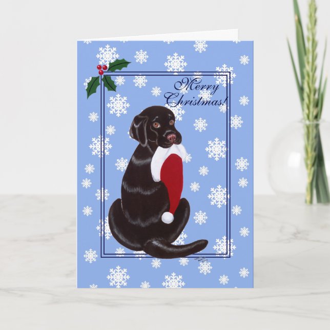 Tarjeta Festiva Labrador de chocolate con copo de nieve de Santa H (Anverso)