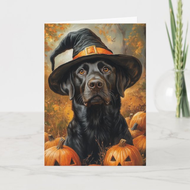 Tarjeta Festiva Labrador de chocolate de Halloween (Anverso)