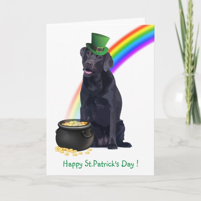 Tarjeta Festiva Labrador de San Patricio - Laboratorio Negro (Anverso)