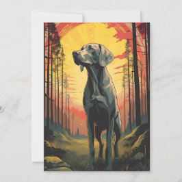 Tarjeta Festiva Labrador en el bosque al atardecer