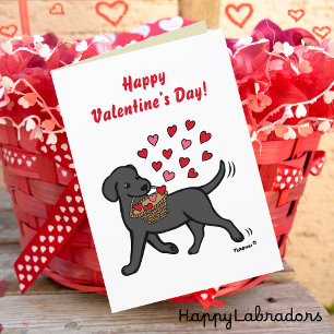 Tarjeta Festiva Labrador negro cargando corazones Valentine