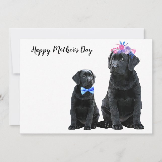 Tarjeta Festiva Labrador negro feliz día de la madre - cachorro de (Anverso)