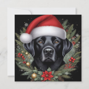 Tarjeta Festiva Labrador negro festivo con sombrero Santa