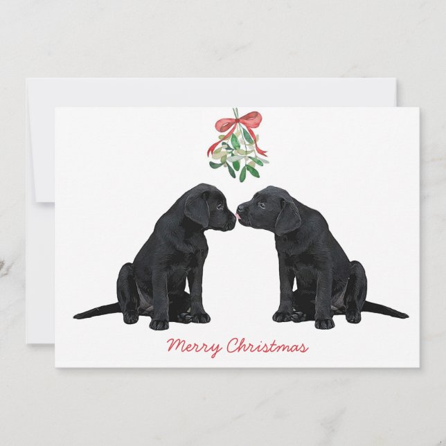 Tarjeta Festiva Labrador negro Mistletoe Cute Perro Cachorro (Anverso)