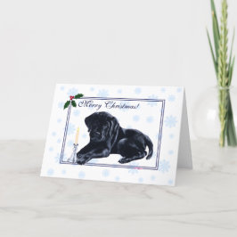 Tarjeta Festiva Labrador negro recupera Navidades con copo de niev