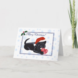 Tarjeta Festiva Labrador negro recupera Navidades con copo de niev