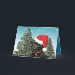 Tarjeta Festiva Labrador Puppy Merry Christmas Santa Hat<br><div class="desc">Este adorable Labrador Recuperador Cachorro con un sombrero de Papá Noel,  copos de nieve y árboles se ve hermoso en esta tarjeta de felicitación navideña. Esta tarjeta le traerá una sonrisa a cualquiera. Encontrará más elementos coincidentes en la tienda ingeinc.com.</div>