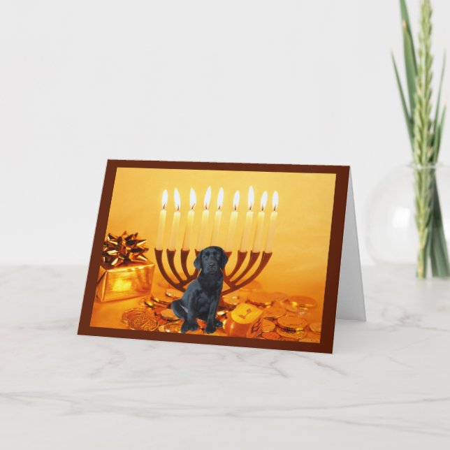 Tarjeta Festiva Labrador Recuperador Chanukah Card Menorah (Anverso)