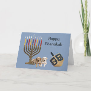 Tarjeta Festiva Labrador Recuperador Chanukah Card Menorah Dreidel