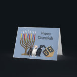 Tarjeta Festiva Labrador Recuperador Chanukah Card Menorah Dreidel<br><div class="desc">Recordar a la familia y amigos durante la temporada de Chanukah es una manera maravillosa de estar en contacto con la gente que amas y te importa. Creé estas tarjetas de perro Chanukah con amor y cuidado y estoy seguro de que cualquiera que ame los perros estará encantado de recibirlas....</div>