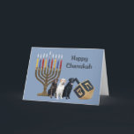 Tarjeta Festiva Labrador Recuperador Chanukah Card Menorah Dreidel<br><div class="desc">Recordar a la familia y amigos durante la temporada de Chanukah es una manera maravillosa de estar en contacto con la gente que amas y te importa. Creé estas tarjetas de perro Chanukah con amor y cuidado y estoy seguro de que cualquiera que ame los perros estará encantado de recibirlas....</div>