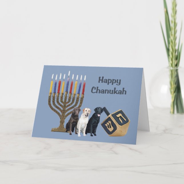 Tarjeta Festiva Labrador Recuperador Chanukah Card Menorah Dreidel (Anverso)