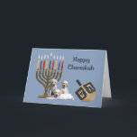 Tarjeta Festiva Labrador Recuperador Chanukah Card Menorah Dreidel<br><div class="desc">Recordar a la familia y amigos durante la temporada de Chanukah es una manera maravillosa de estar en contacto con la gente que amas y te importa. Creé estas tarjetas de perro Chanukah con amor y cuidado y estoy seguro de que cualquiera que ame los perros estará encantado de recibirlas....</div>