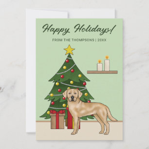 Tarjeta Festiva Labrador Retriever Amarillo Fiesta Navideña Verde