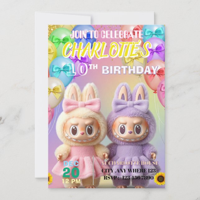 Tarjeta Festiva Labubu Birthday Invitation (Anverso)
