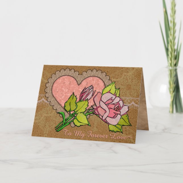 Tarjeta Festiva Lace, Corazón escabroso, Rosa texturizado (persona (Anverso)