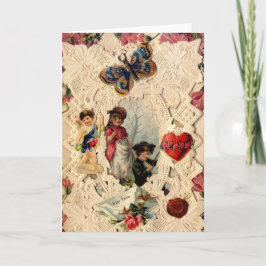 TARJETA FESTIVA LACE DE VÁLENTINA ANTIGUA, CUPIDA, AMANTES Y MARIP