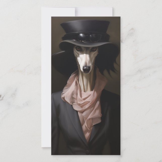 Tarjeta Festiva Lady Saluki Top Hat (Anverso)