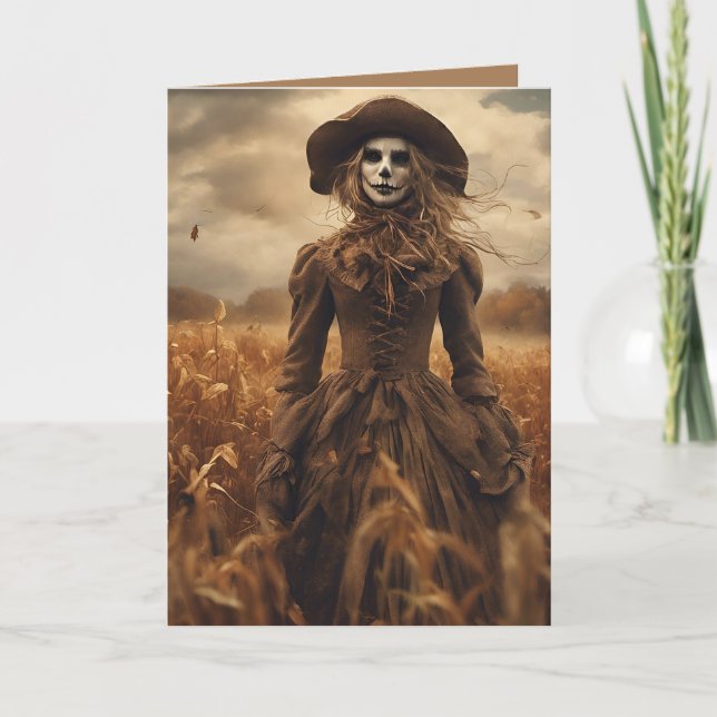 Tarjeta Festiva Lady Scarecrow Halloween (Anverso)