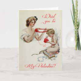Tarjeta Festiva Lady vintage + Cupid Valentine de Harrison Fisher