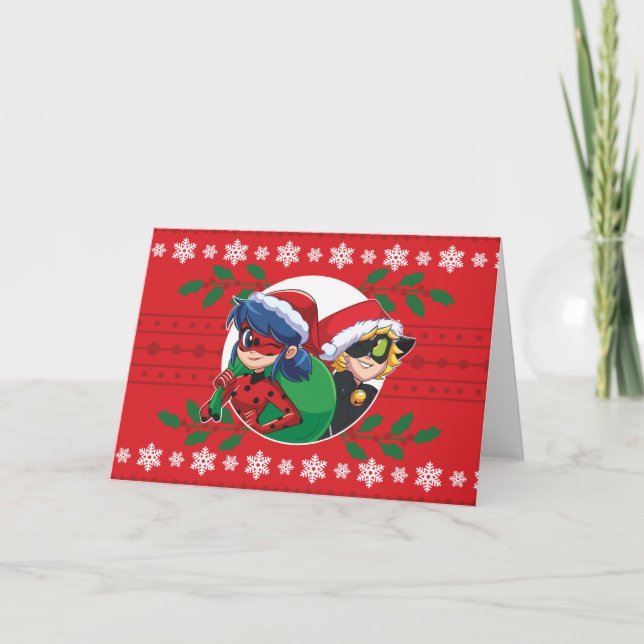 Tarjeta Festiva Ladybug & Cat Noir | Gráfico de Vacaciones (Anverso)